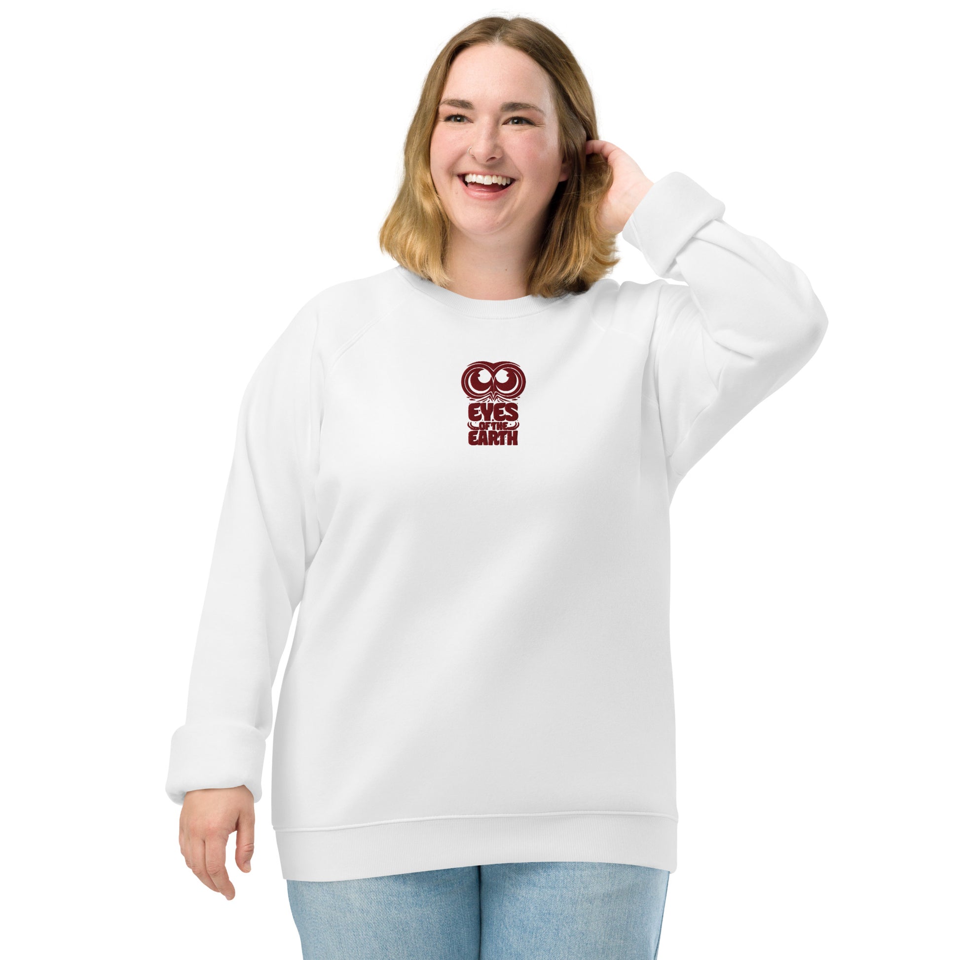 Owl Unisex Organic Raglan Sweatshirt: 'Eyes of the Earth' in Fall | Sustainable Fashion USA Dudeily