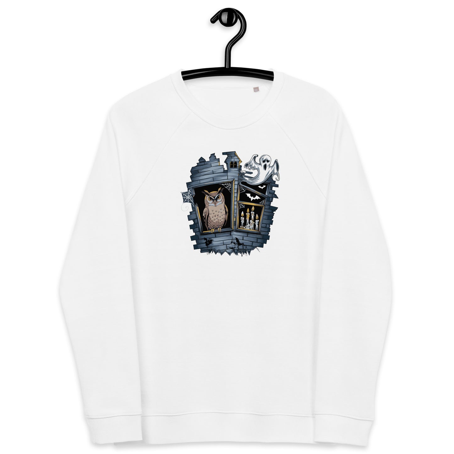 Unisex Organic Raglan Sweatshirt: Halloween Owl Eco-Friendly USA Dudeily