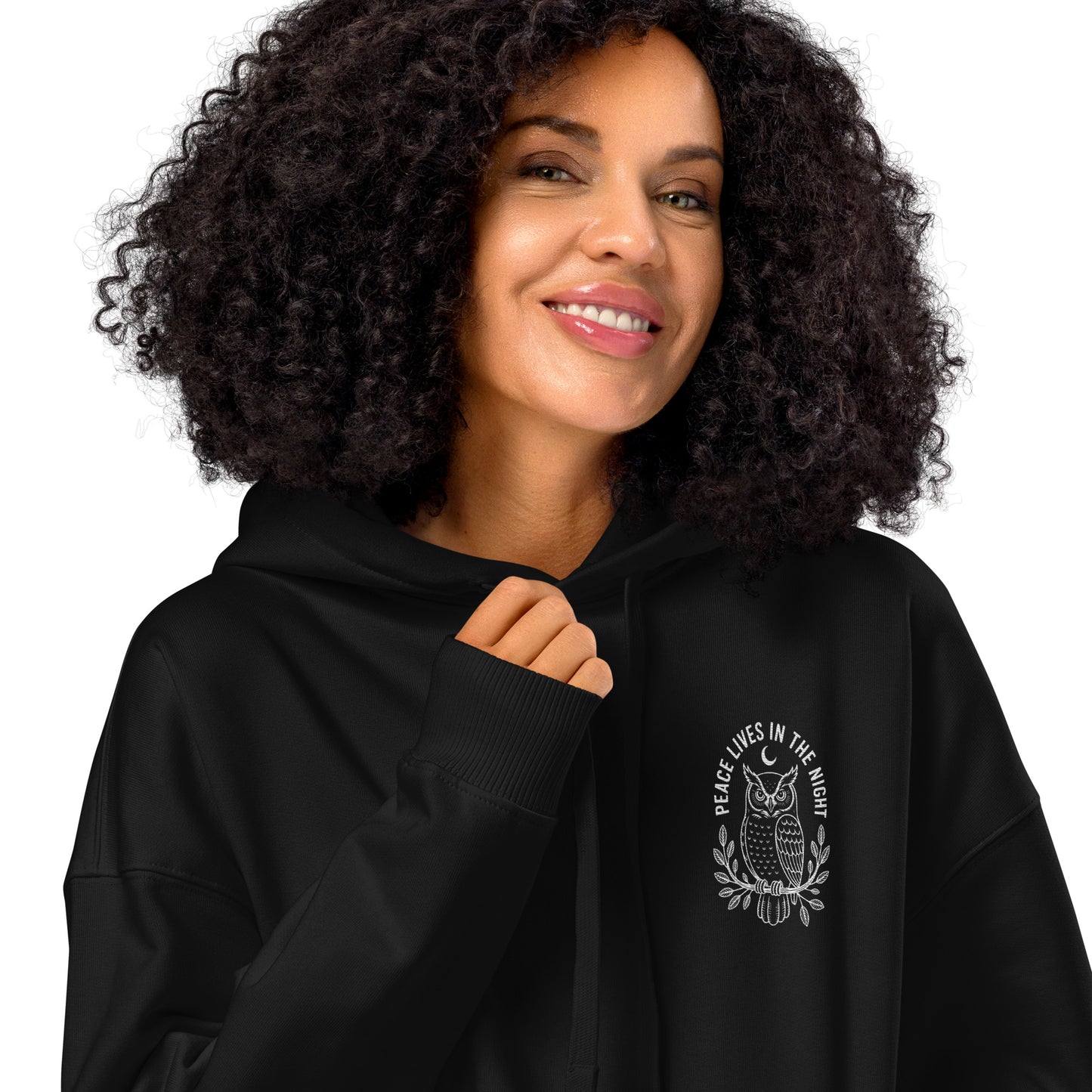 Owl Unisex Organic Relaxed Hoodie – 'Peace Lives in the Night' in Fall | Sustainable Fashion Dudeily