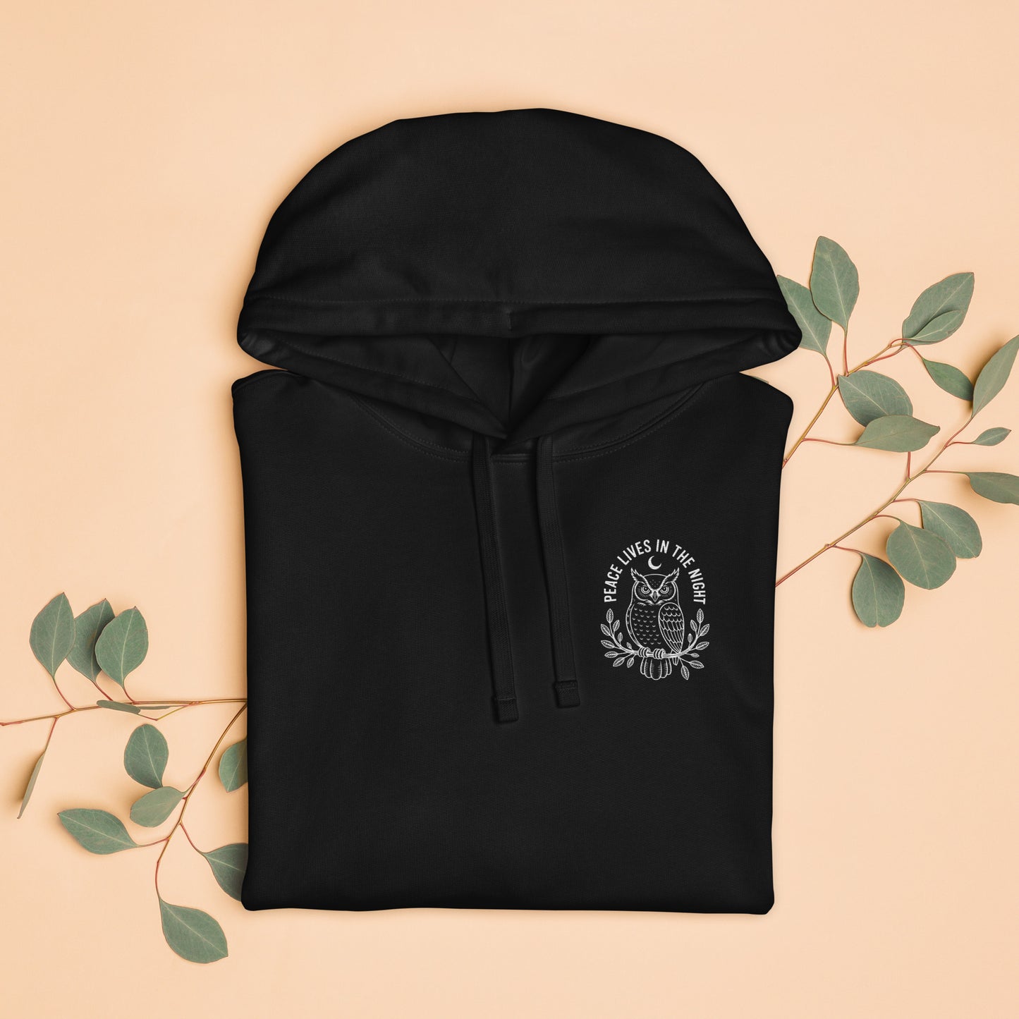 Owl Unisex Organic Relaxed Hoodie – 'Peace Lives in the Night' in Fall | Sustainable Fashion Dudeily