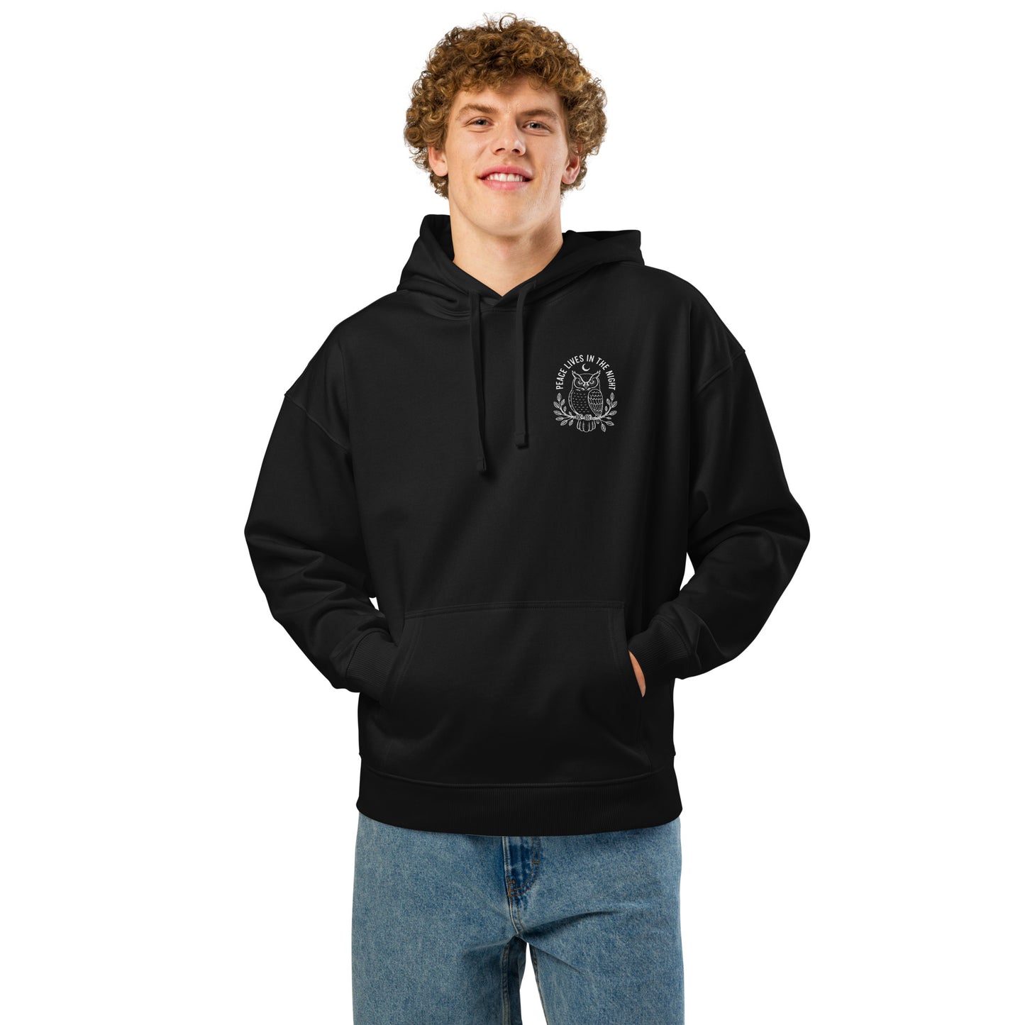 Owl Unisex Organic Relaxed Hoodie – 'Peace Lives in the Night' in Fall | Sustainable Fashion Dudeily