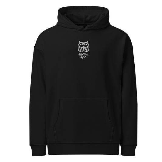 Sustainable Fashion USA-Owl Unisex Organic Relaxed Hoodie: 'Stay Cozy Hoot Loud' in Fall Dudeily