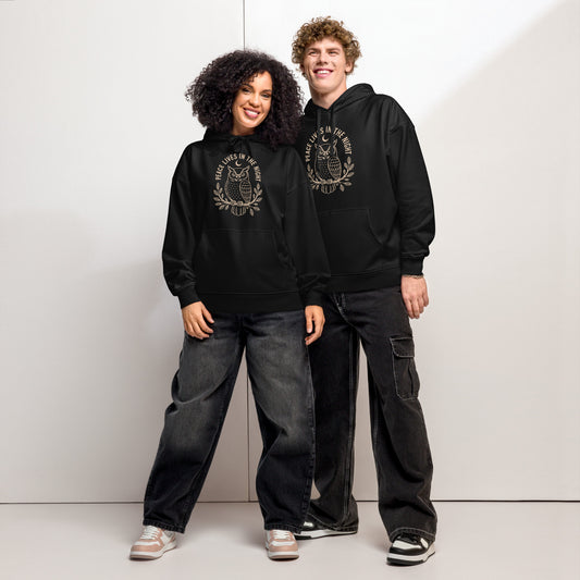 Unisex Organic Relaxed Hoodie: 'Peace in the Night' in Fall | Sustainable Owl Fashion USA Dudeily