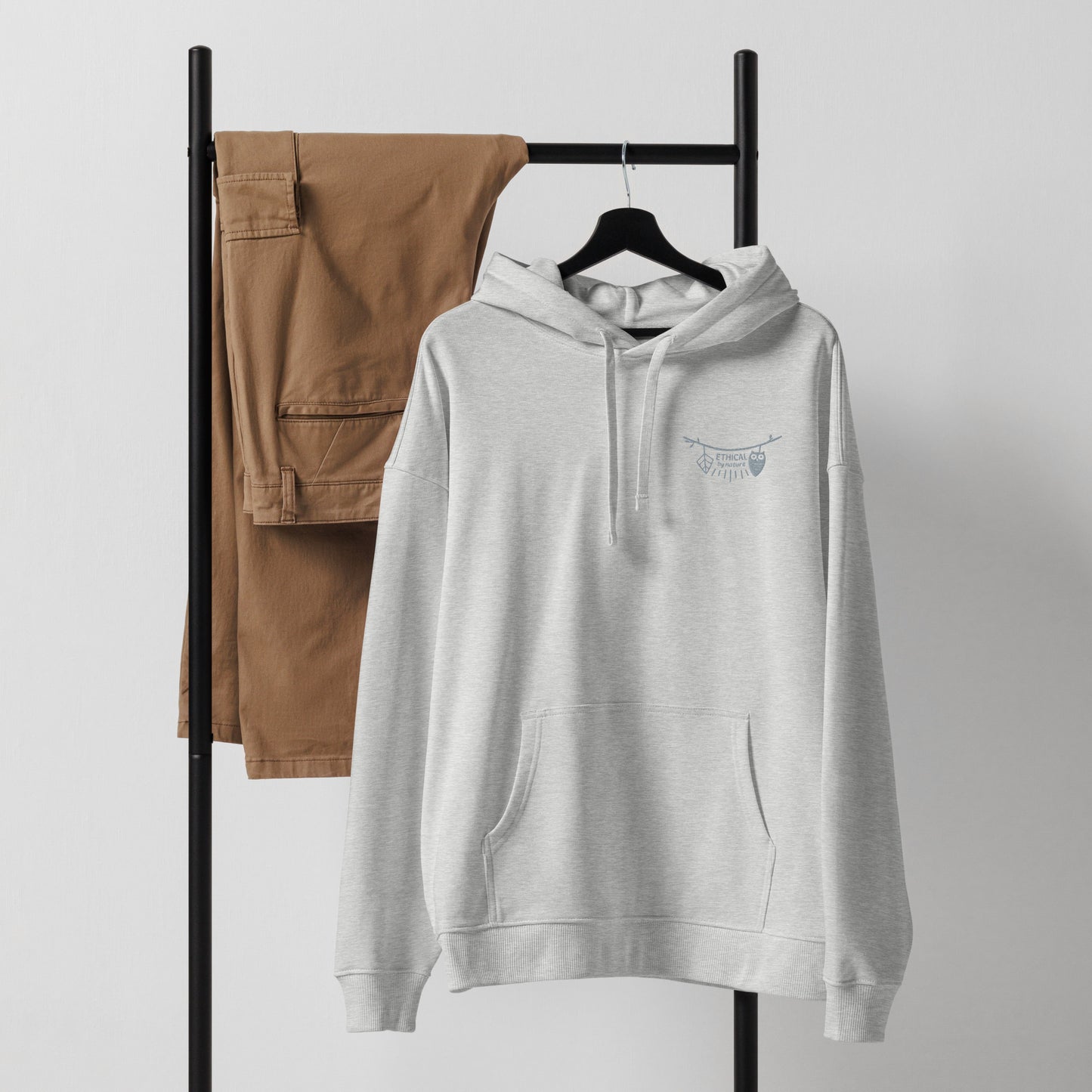 Unisex Organic Relaxed Hoodie: Wise Work, Kind Planet | Owl Embroidered Sustainable Fashion Dudeily