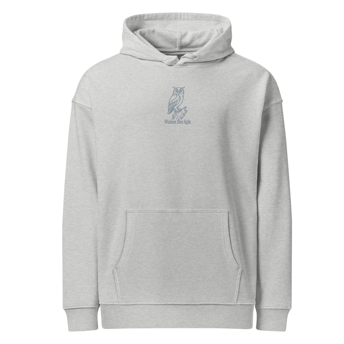Owl Unisex Organic Relaxed Hoodie: 'Wisdom Flies Light' in Fall | Sustainable Fashion USA Dudeily