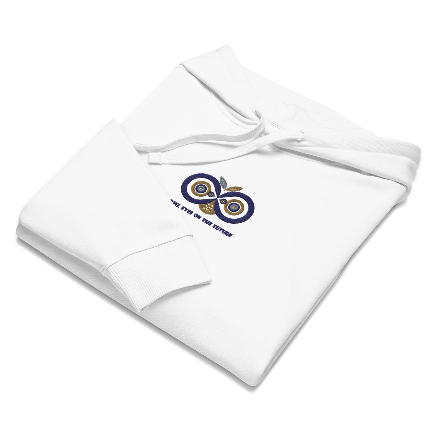 Unisex Organic Relaxed Hoodie: Owl Eyes on the Future | Embroidered Owl Sustainable Fashion Dudeily
