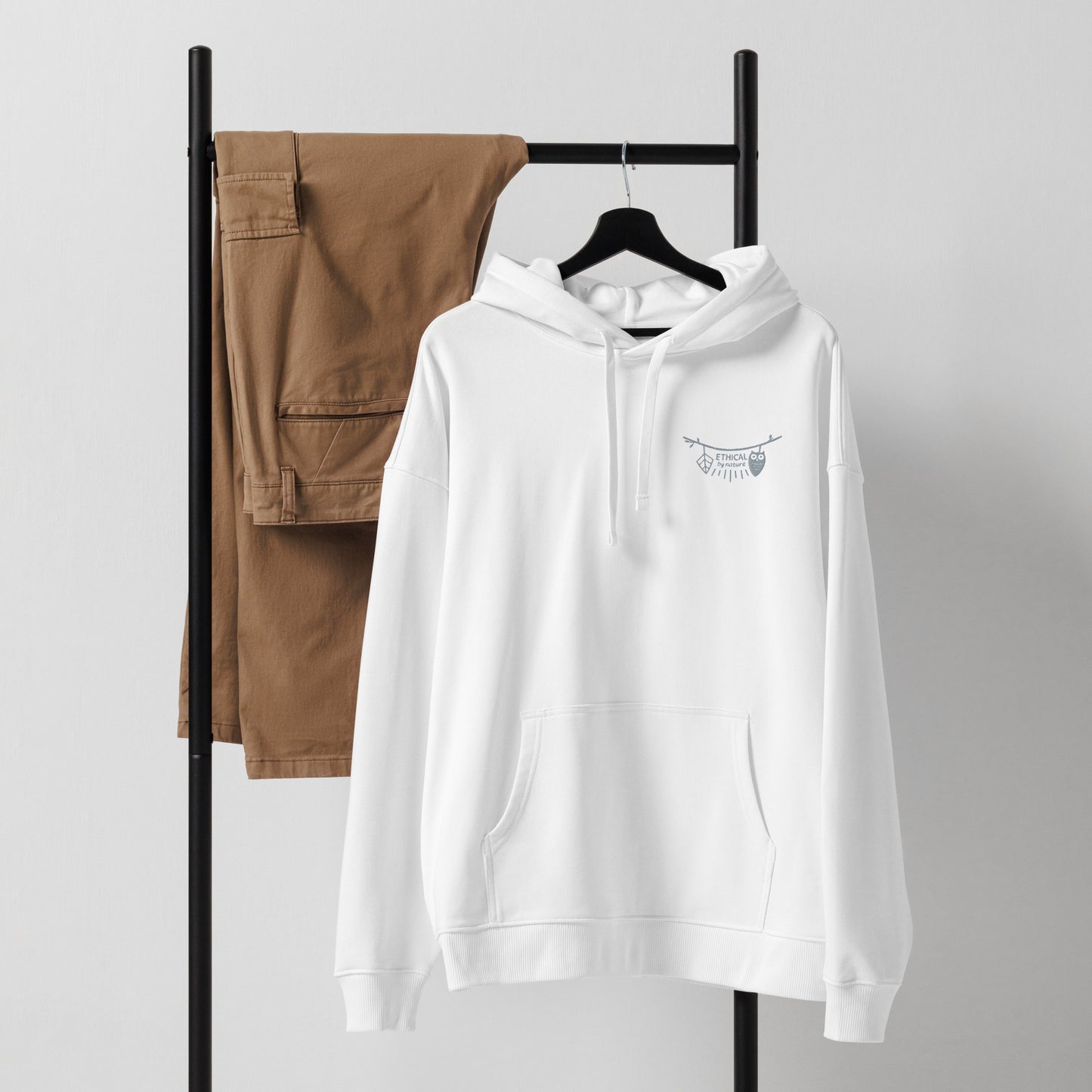 Unisex Organic Relaxed Hoodie: Wise Work, Kind Planet | Owl Embroidered Sustainable Fashion Dudeily