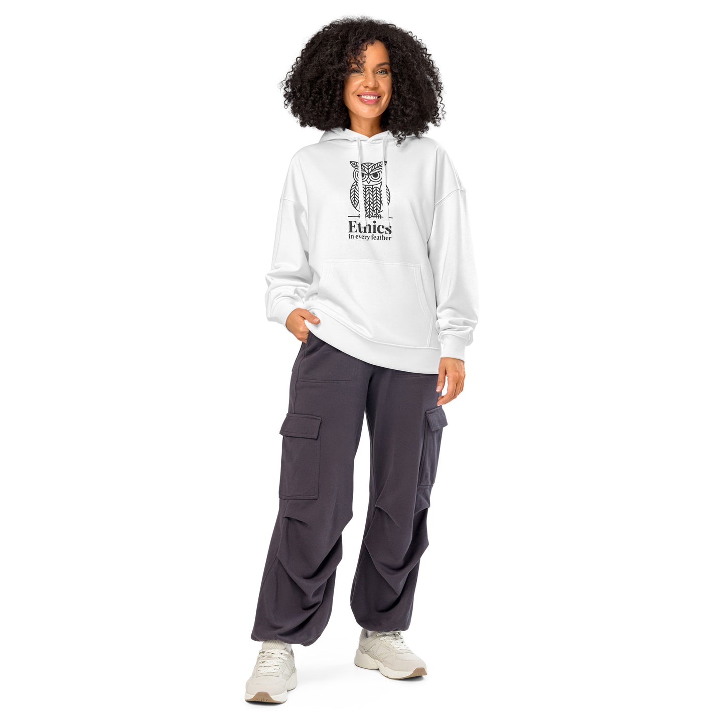 Unisex Organic Relaxed Hoodie: 'Ethics in Every Feather' | Sustainable Owl Fashion USA White Dudeily