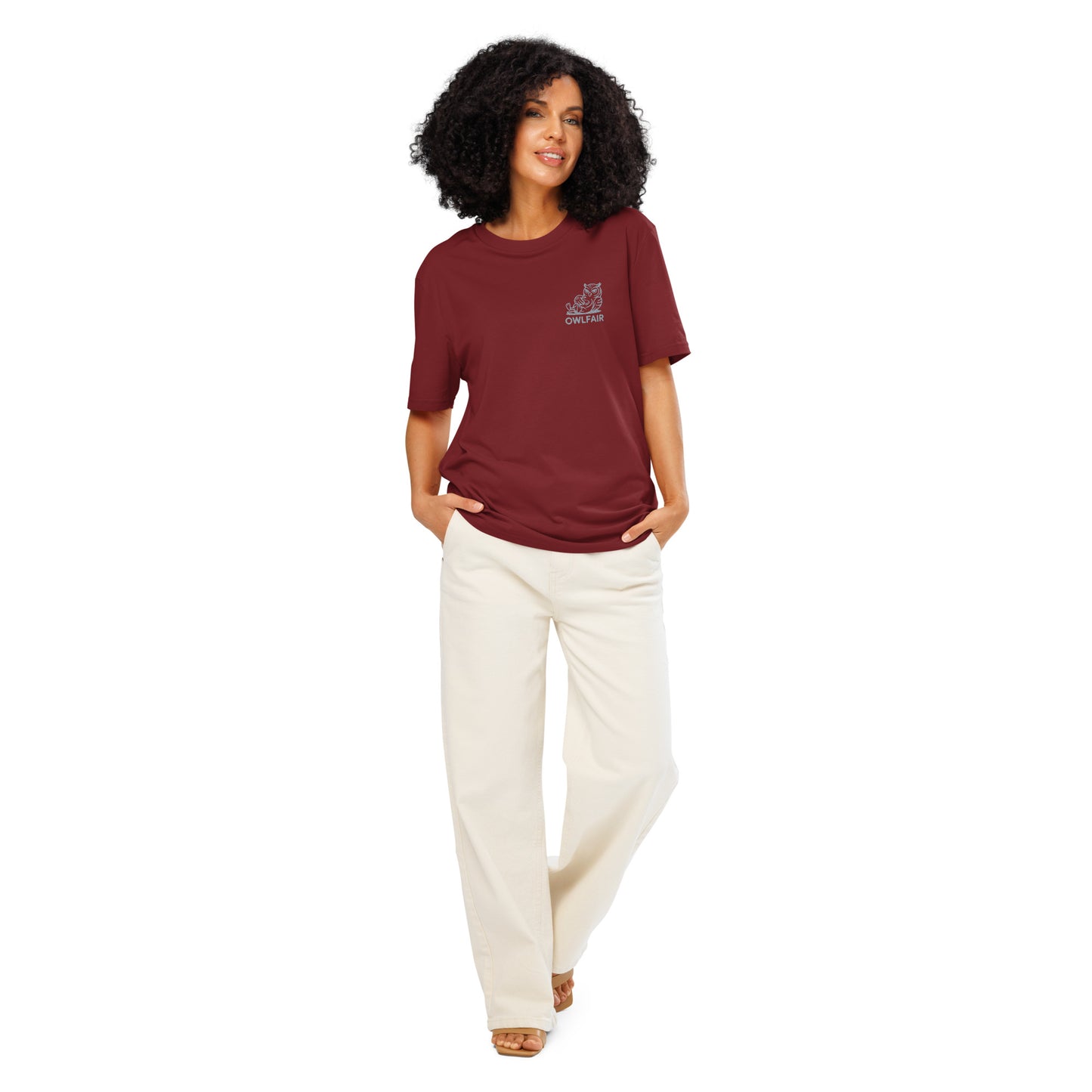 Unisex Organic Ribbed Neck T-Shirt | Owl-Themed Sustainable Fashion for Eco-Conscious Shoppers Burgundy Dudeily
