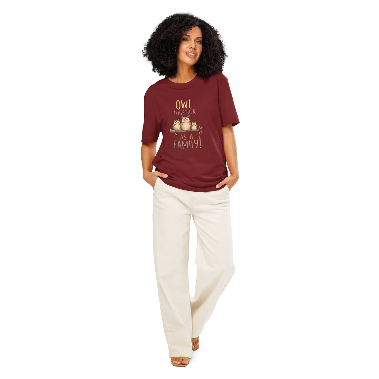 Unisex Organic Ribbed Neck T-Shirt – OwlNest Sustainable Fashion Fit for Family Day Moments Burgundy Dudeily