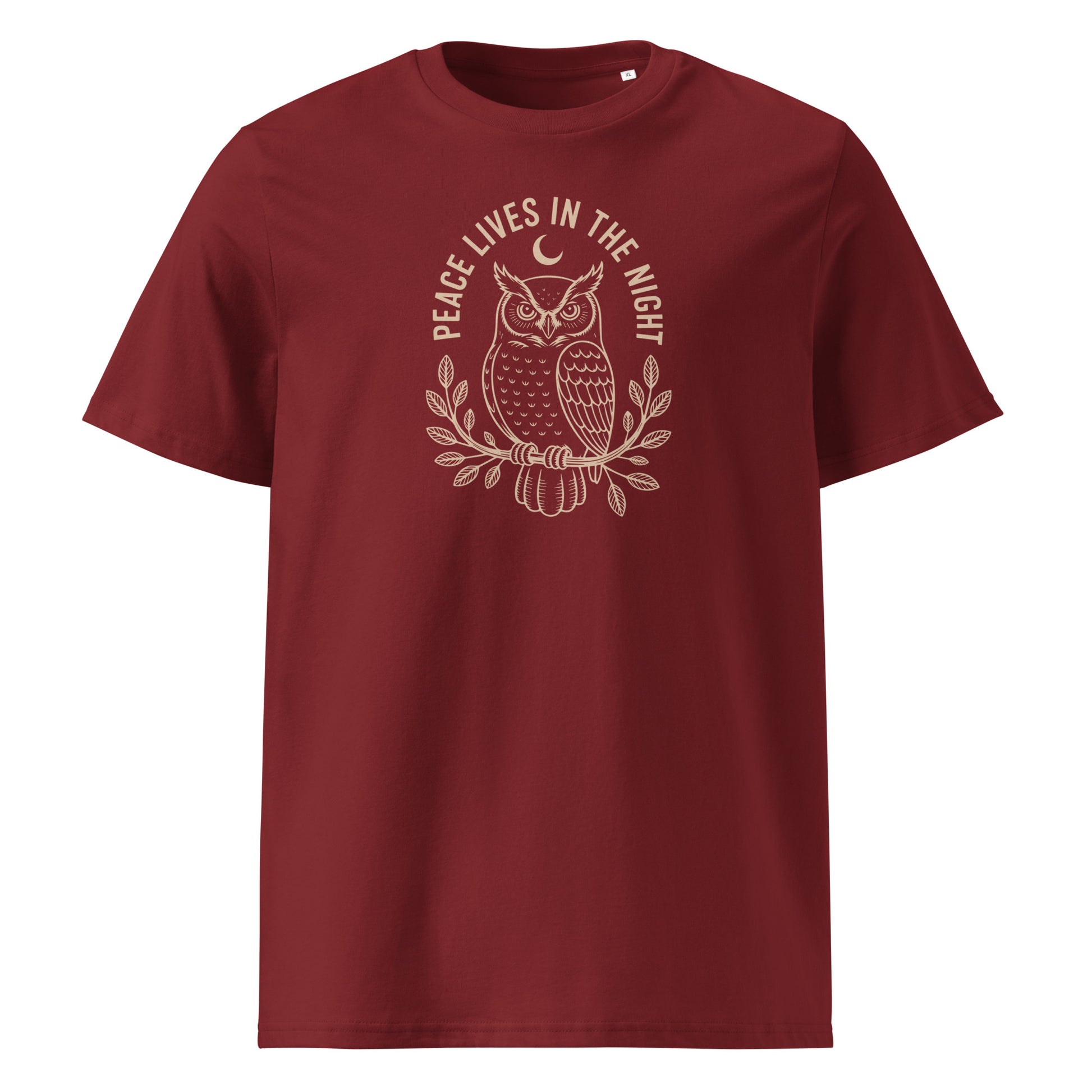 Unisex Organic Ribbed Neck T-Shirt: 'Peace in the Night' | Sustainable Owl Fashion USA Dudeily