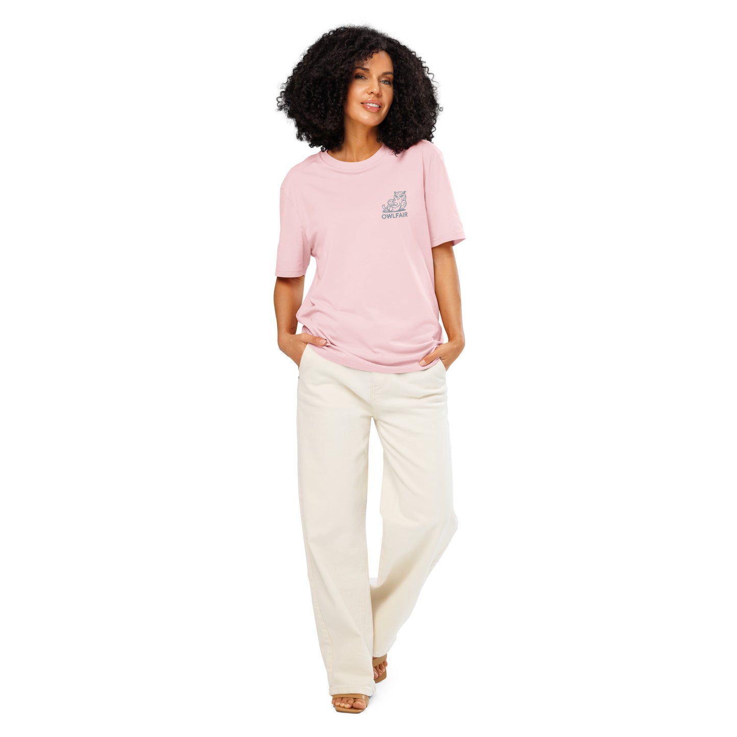 Unisex Organic Ribbed Neck T-Shirt | Owl-Themed Sustainable Fashion for Eco-Conscious Shoppers Cotton Pink Dudeily