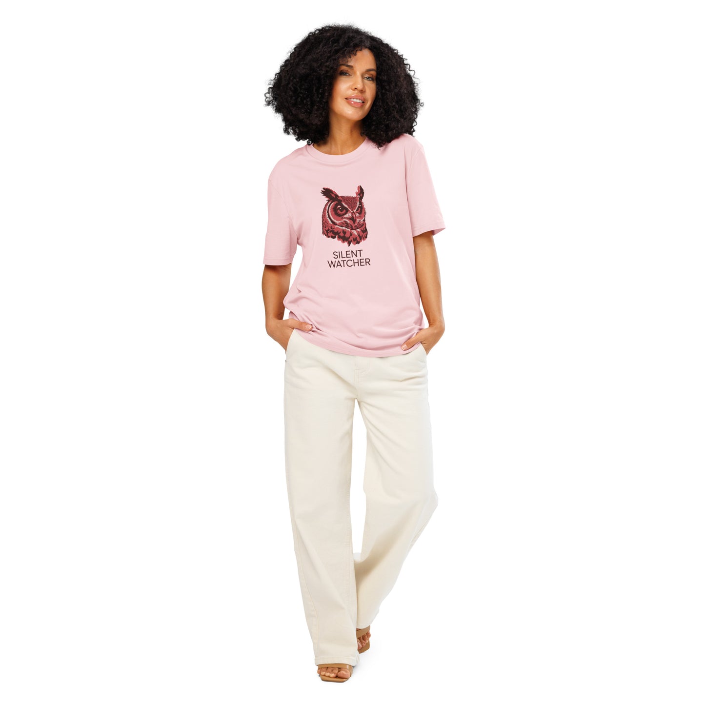Unisex Organic Ribbed Neck T-Shirt: 'Silent Watcher' | Eco-Friendly Owl Apparel USA Dudeily