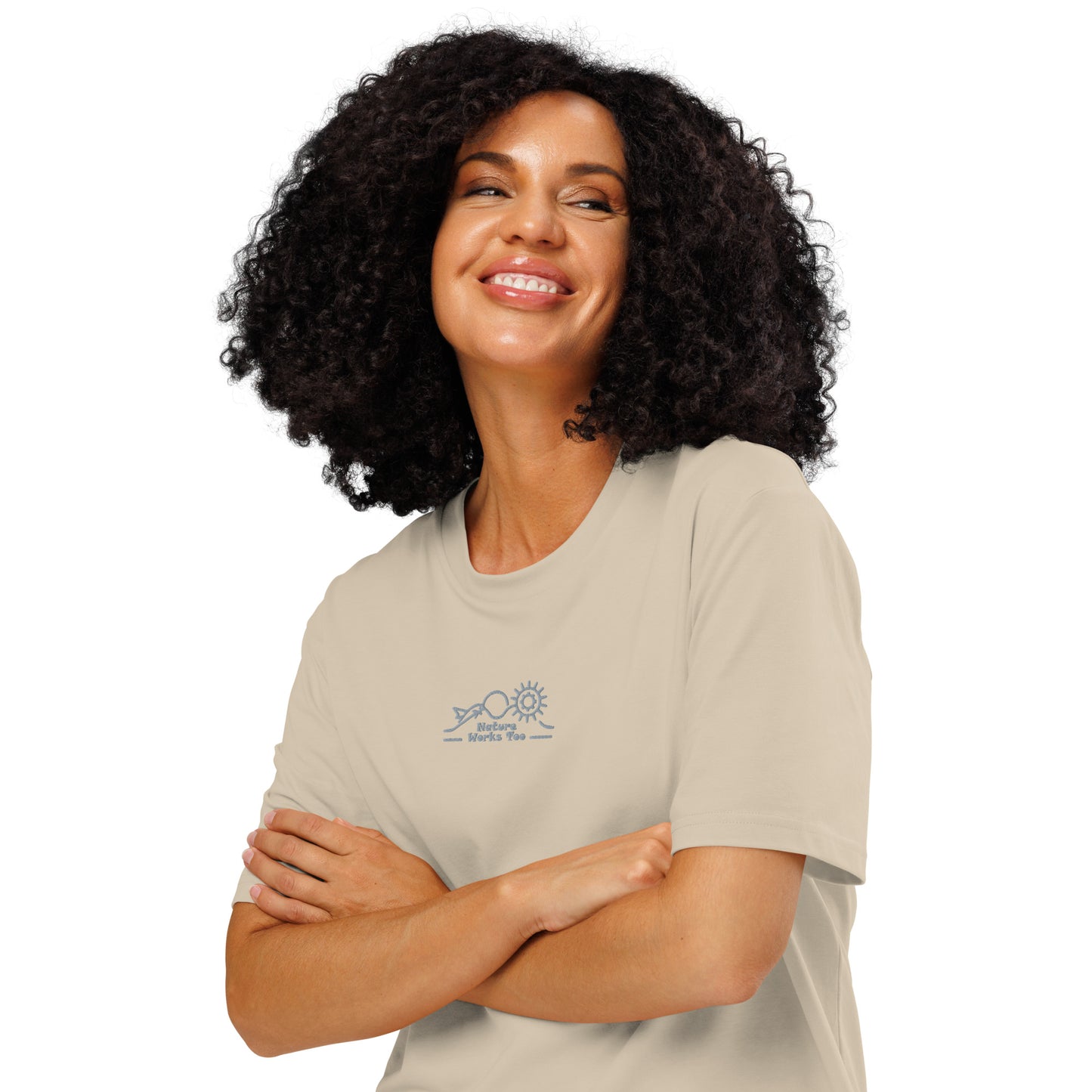 Unisex Organic Ribbed Neck T-Shirt: Nature Works Too | Owl Embroidered Sustainable Fashion USA Dudeily