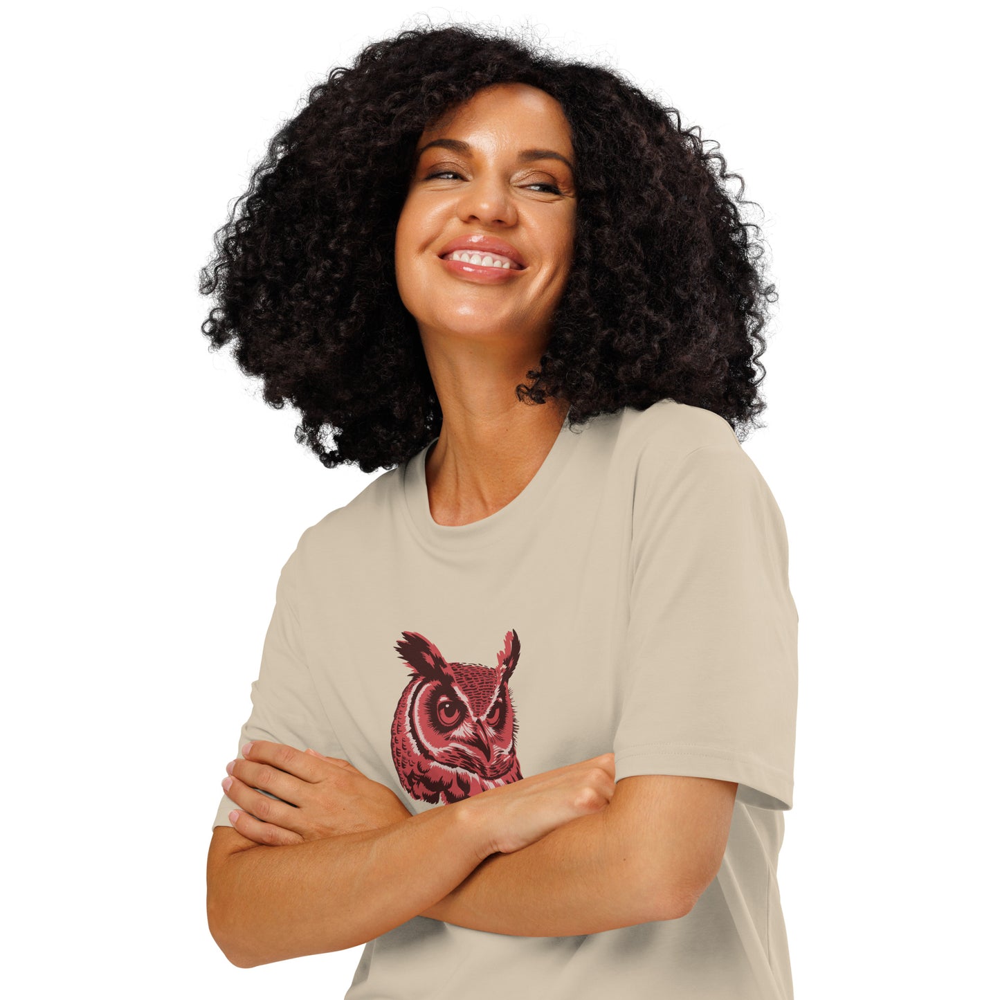 Unisex Organic Ribbed Neck T-Shirt: 'Silent Watcher' | Eco-Friendly Owl Apparel USA Dudeily