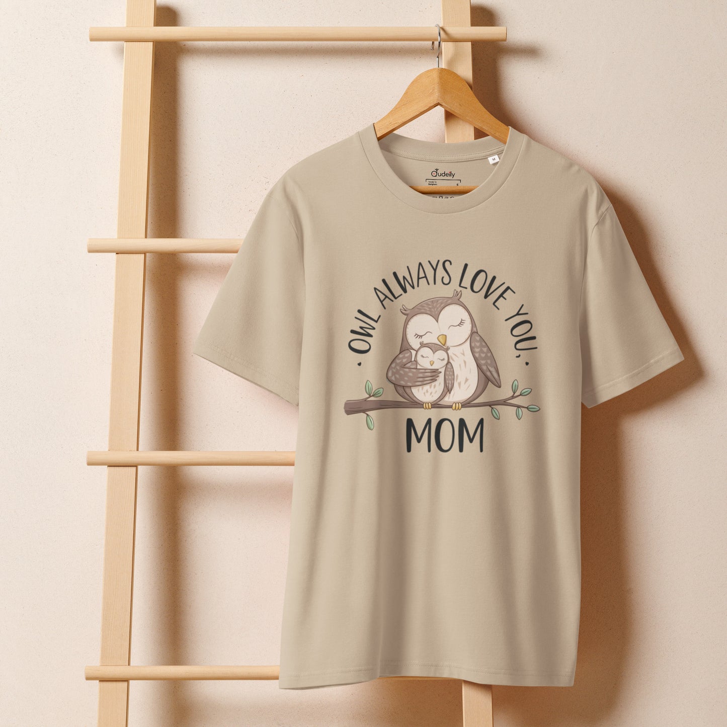 Unisex Organic Ribbed Neck T-Shirt – Owl-Inspired Eco-Friendly Sustainable Tee Desert Dust Dudeily