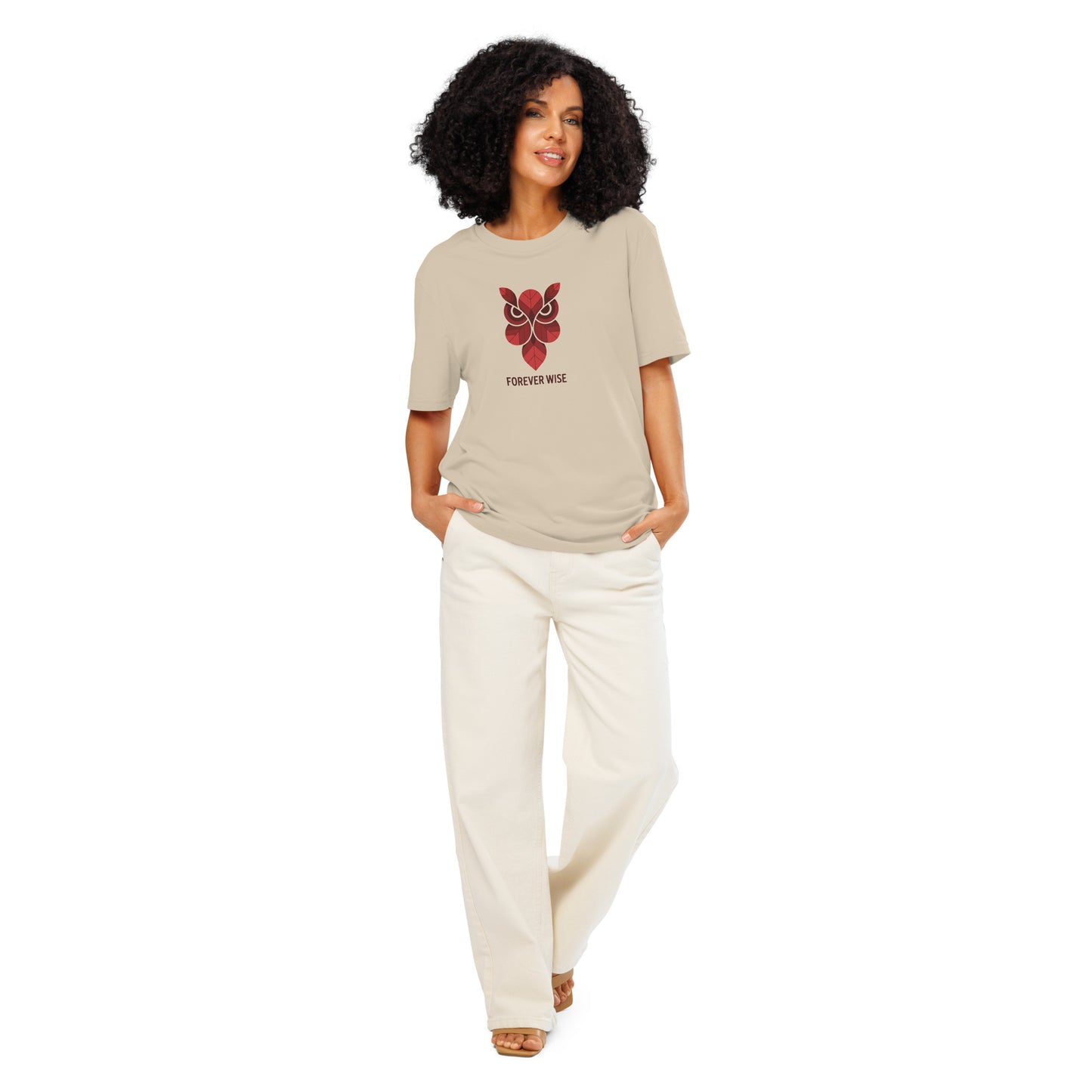 Unisex Organic Ribbed Neck T-Shirt: 'Forever Wise' | Sustainable Owl Fashion USA Desert Dust Dudeily