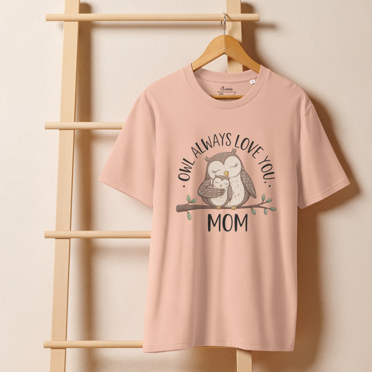 Unisex Organic Ribbed Neck T-Shirt – Owl-Inspired Eco-Friendly Sustainable Tee Fraiche Peche Dudeily