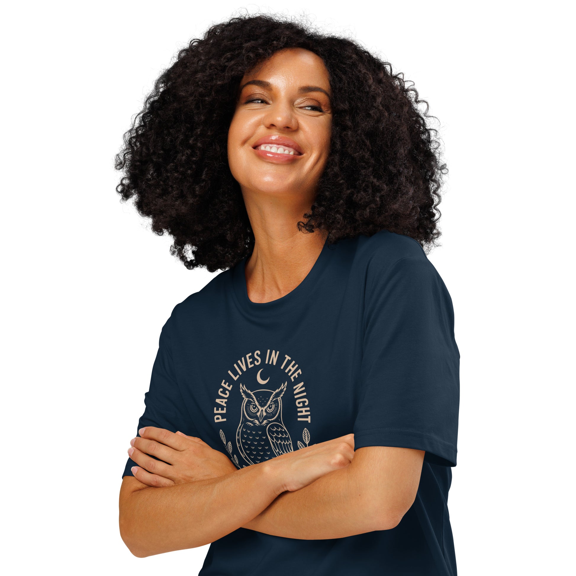 Unisex Organic Ribbed Neck T-Shirt: 'Peace in the Night' | Sustainable Owl Fashion USA Dudeily