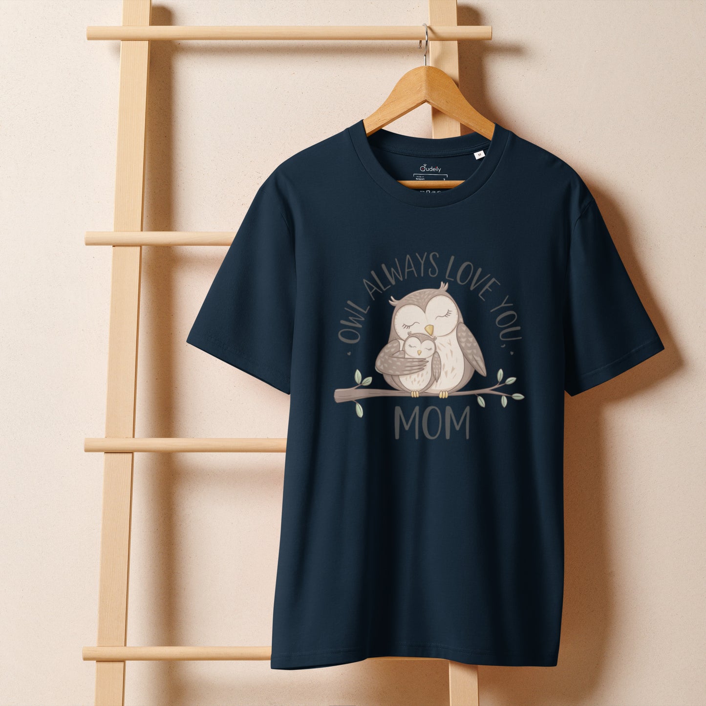 Unisex Organic Ribbed Neck T-Shirt – Owl-Inspired Eco-Friendly Sustainable Tee French Navy Dudeily