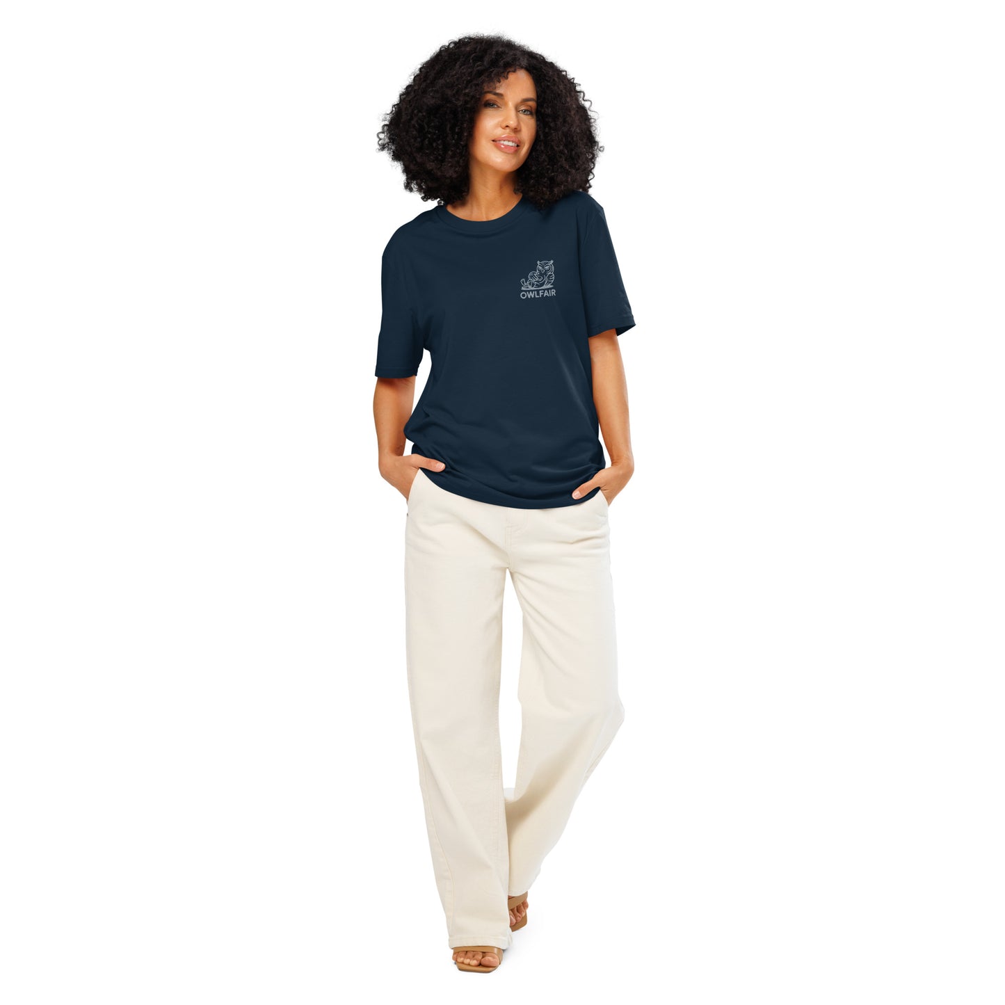 Unisex Organic Ribbed Neck T-Shirt | Owl-Themed Sustainable Fashion for Eco-Conscious Shoppers French Navy Dudeily