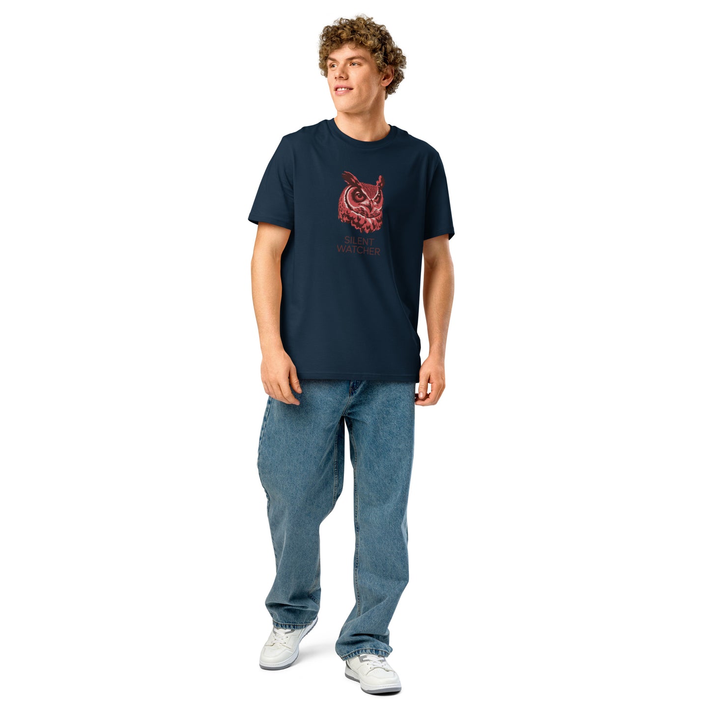 Unisex Organic Ribbed Neck T-Shirt: 'Silent Watcher' | Eco-Friendly Owl Apparel USA Dudeily