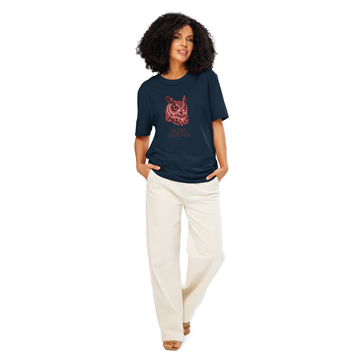 Unisex Organic Ribbed Neck T-Shirt: 'Silent Watcher' | Eco-Friendly Owl Apparel USA Dudeily