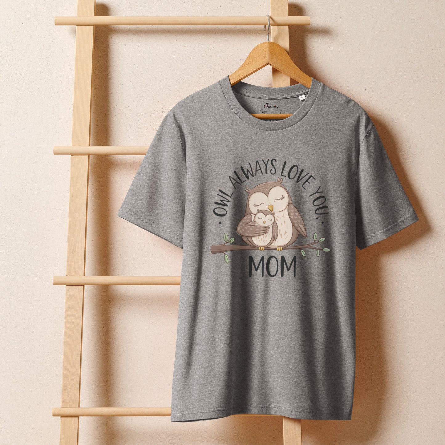 Unisex Organic Ribbed Neck T-Shirt – Owl-Inspired Eco-Friendly Sustainable Tee Heather Grey Dudeily