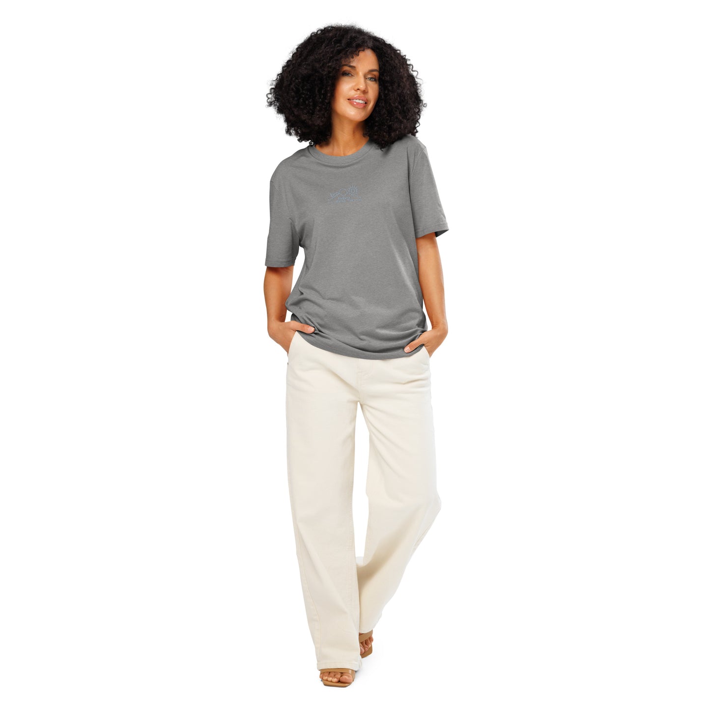 Unisex Organic Ribbed Neck T-Shirt: Nature Works Too | Owl Embroidered Sustainable Fashion USA Heather Grey Dudeily