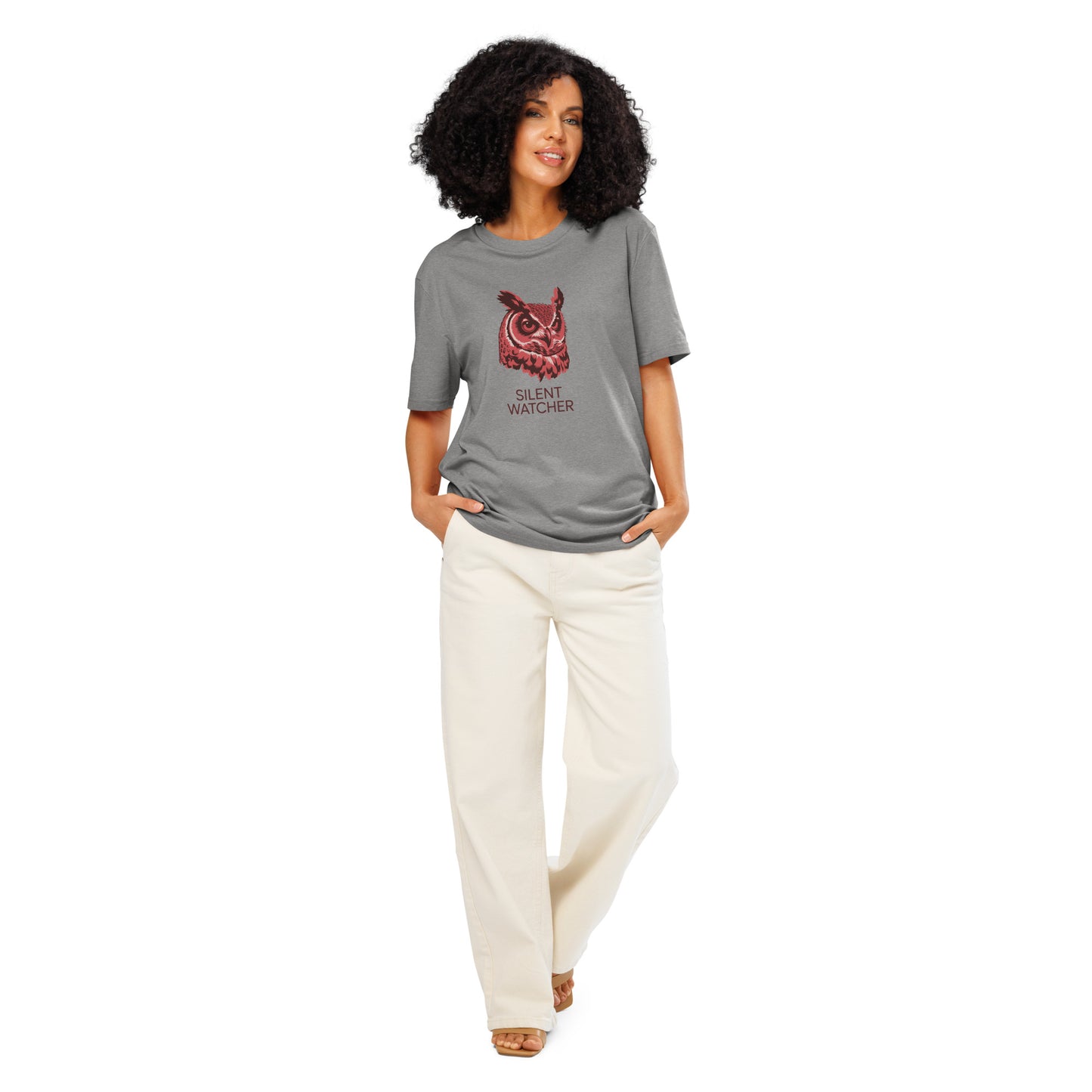 Unisex Organic Ribbed Neck T-Shirt: 'Silent Watcher' | Eco-Friendly Owl Apparel USA Dudeily