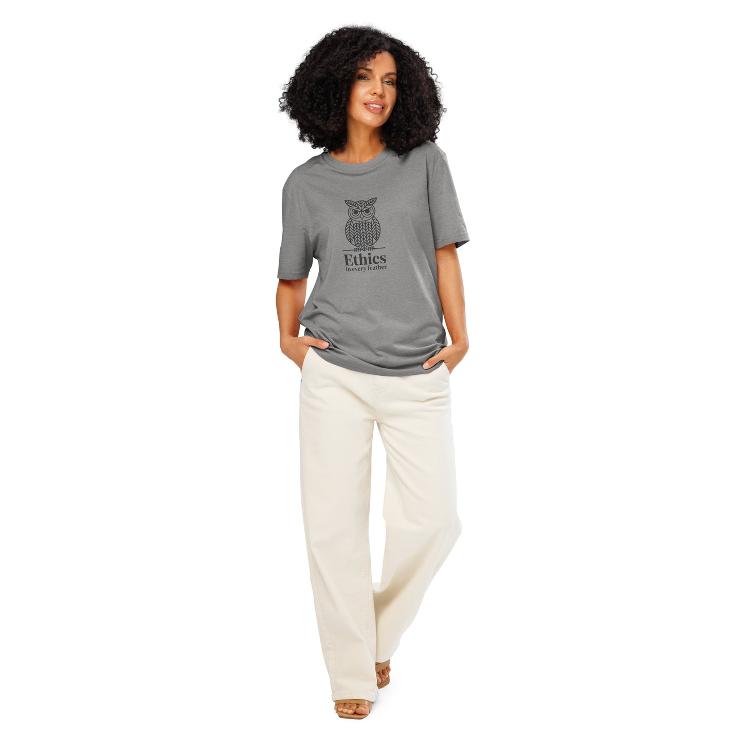 Unisex Organic Ribbed Neck T-Shirt: 'Ethics in Every Feather' | Sustainable Owl Fashion USA Heather Grey Dudeily