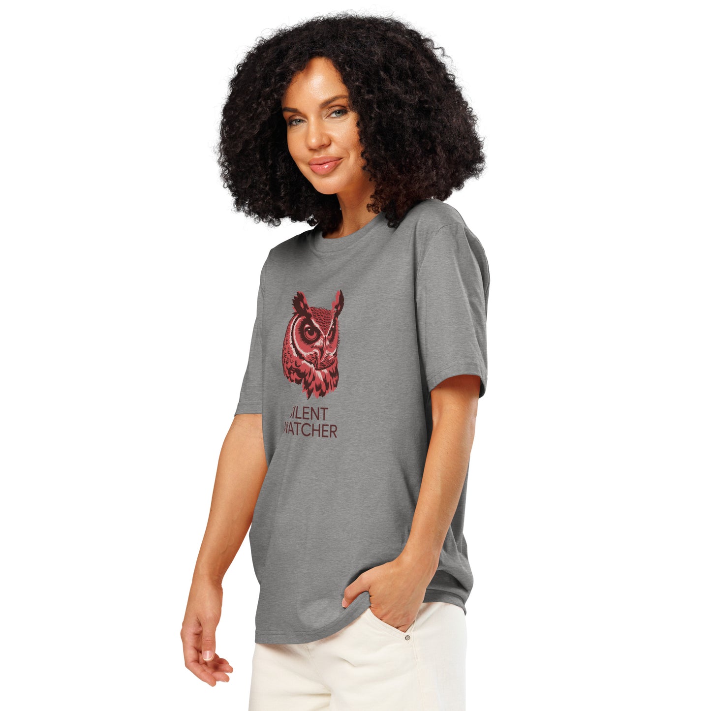 Unisex Organic Ribbed Neck T-Shirt: 'Silent Watcher' | Eco-Friendly Owl Apparel USA Heather Grey Dudeily