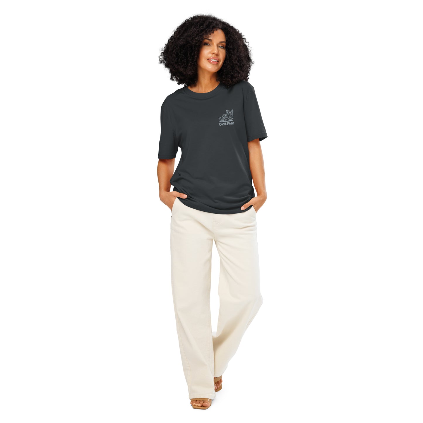 Unisex Organic Ribbed Neck T-Shirt | Owl-Themed Sustainable Fashion for Eco-Conscious Shoppers India Ink Grey Dudeily
