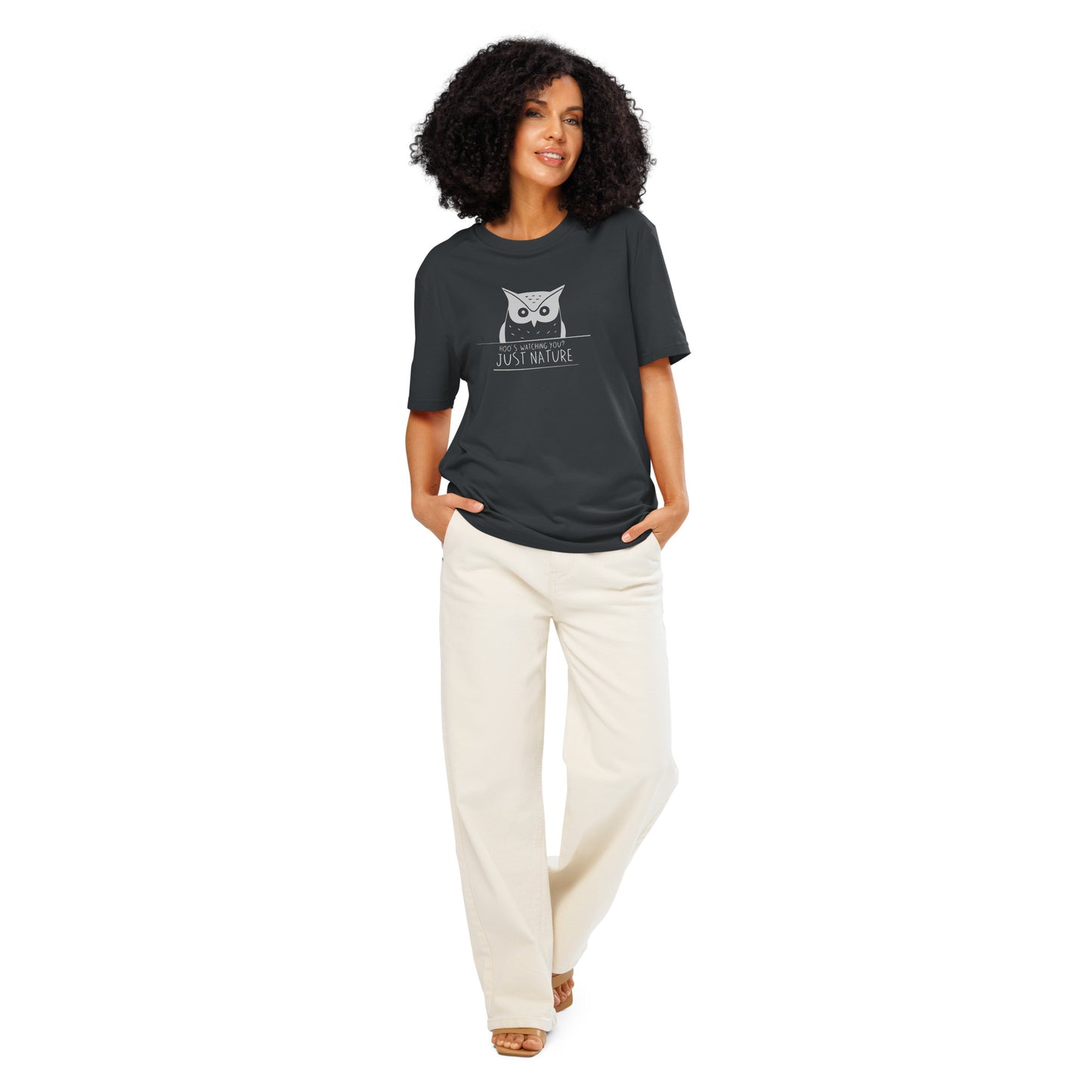 Ribbed Neck T-Shirt: 'Hoo’s Watching You? Just Nature' | Eco-Friendly Owl Apparel USA Dudeily