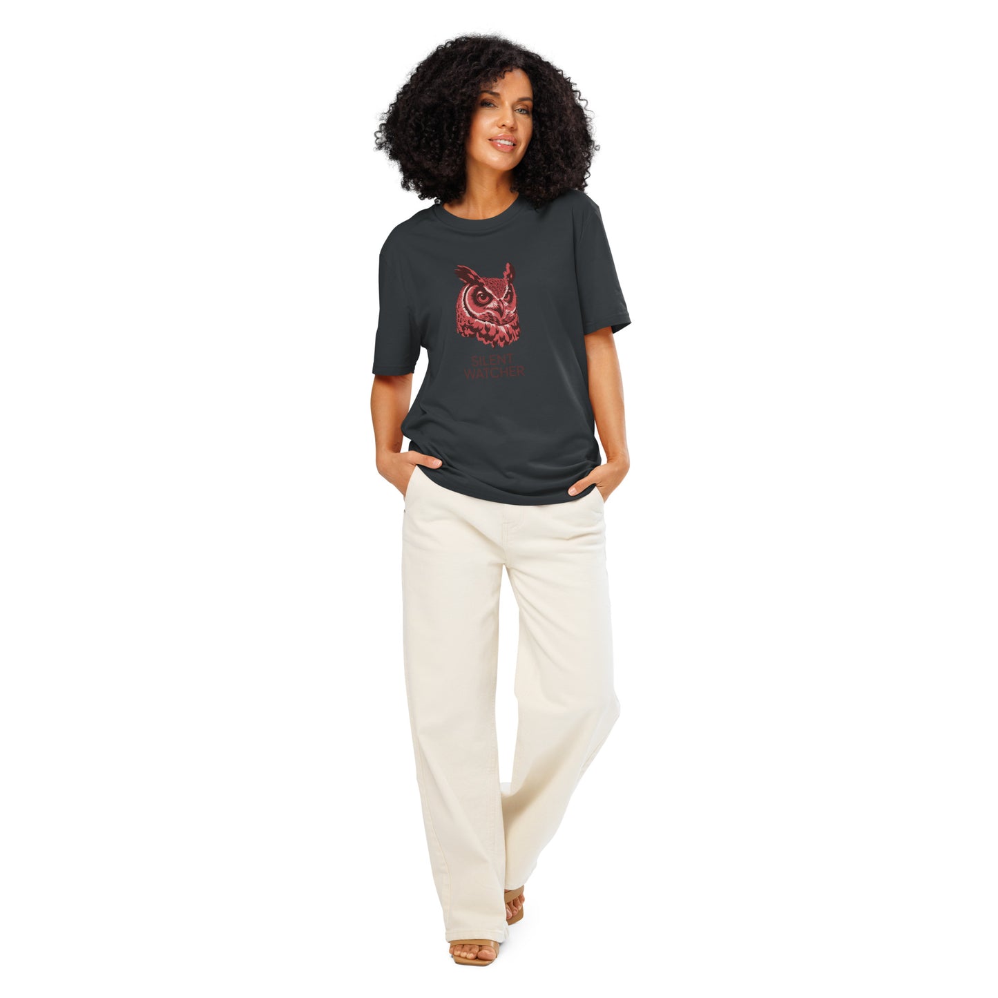 Unisex Organic Ribbed Neck T-Shirt: 'Silent Watcher' | Eco-Friendly Owl Apparel USA Dudeily