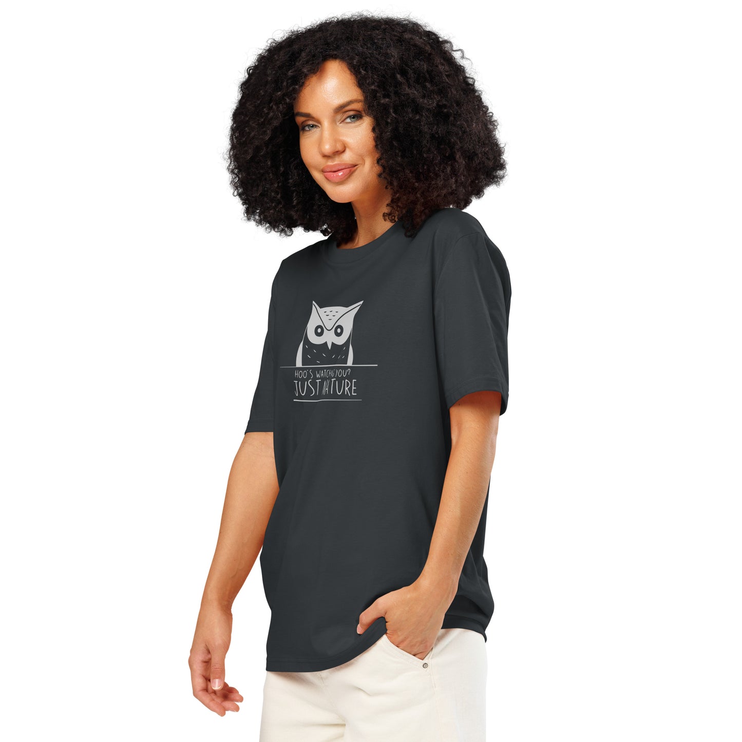 Ribbed Neck T-Shirt: 'Hoo’s Watching You? Just Nature' | Eco-Friendly Owl Apparel USA Dudeily
