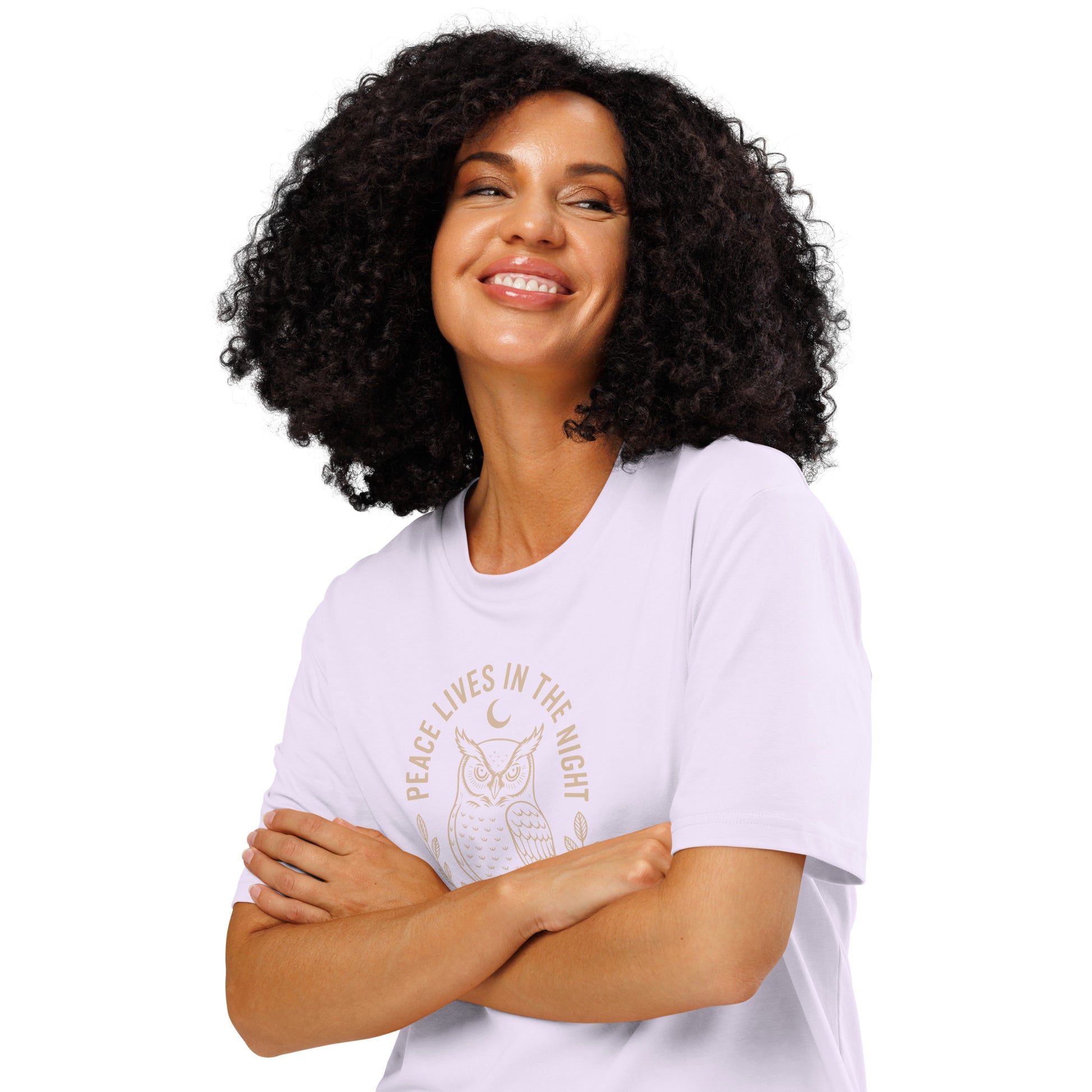 Unisex Organic Ribbed Neck T-Shirt: 'Peace in the Night' | Sustainable Owl Fashion USA Dudeily