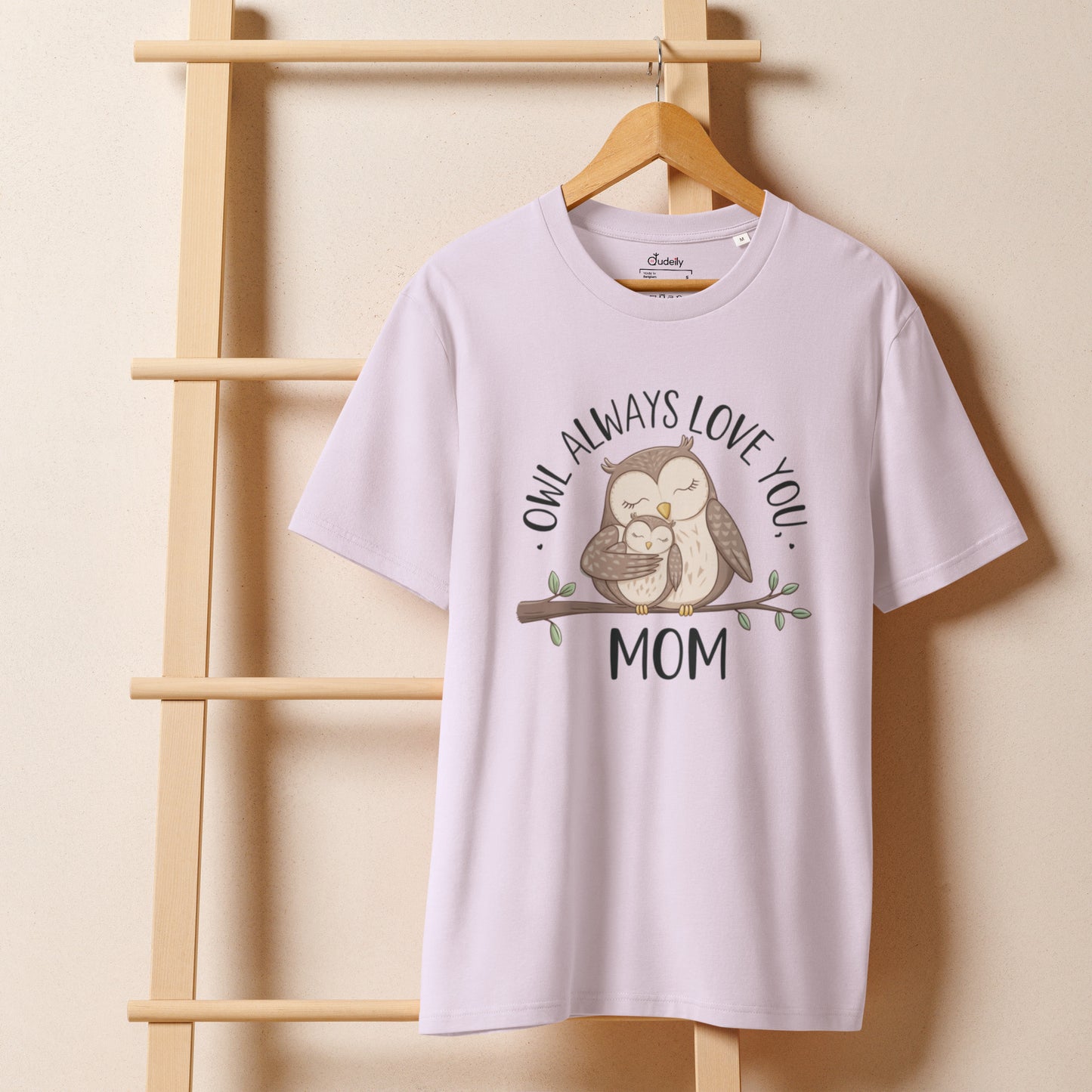 Unisex Organic Ribbed Neck T-Shirt – Owl-Inspired Eco-Friendly Sustainable Tee Lavender Dudeily