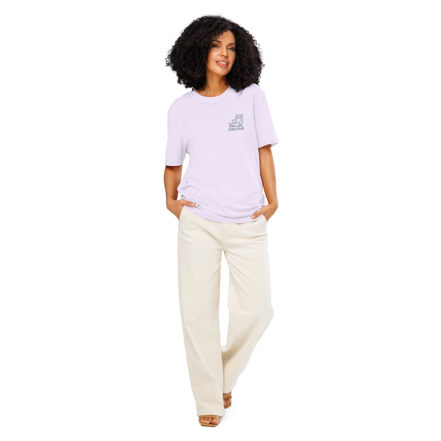 Unisex Organic Ribbed Neck T-Shirt | Owl-Themed Sustainable Fashion for Eco-Conscious Shoppers Lavender Dudeily