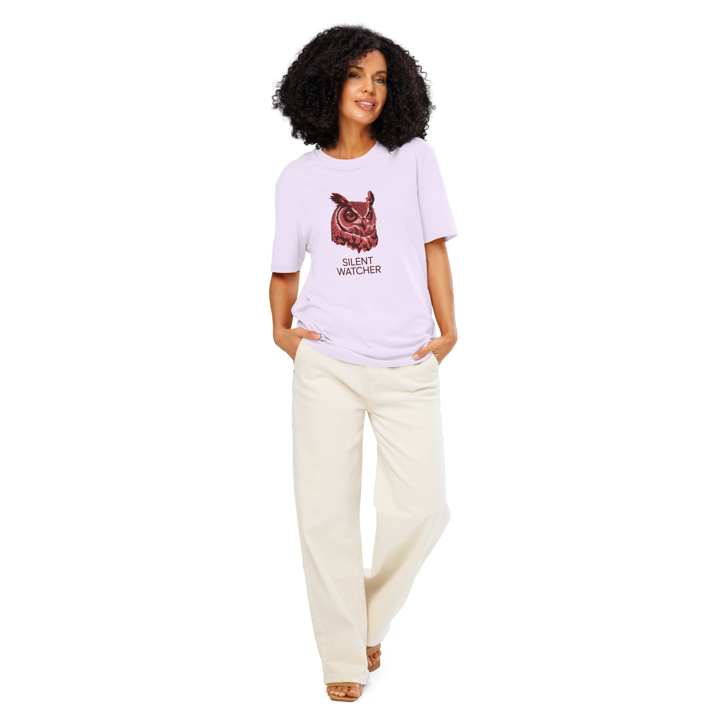 Unisex Organic Ribbed Neck T-Shirt: 'Silent Watcher' | Eco-Friendly Owl Apparel USA Dudeily