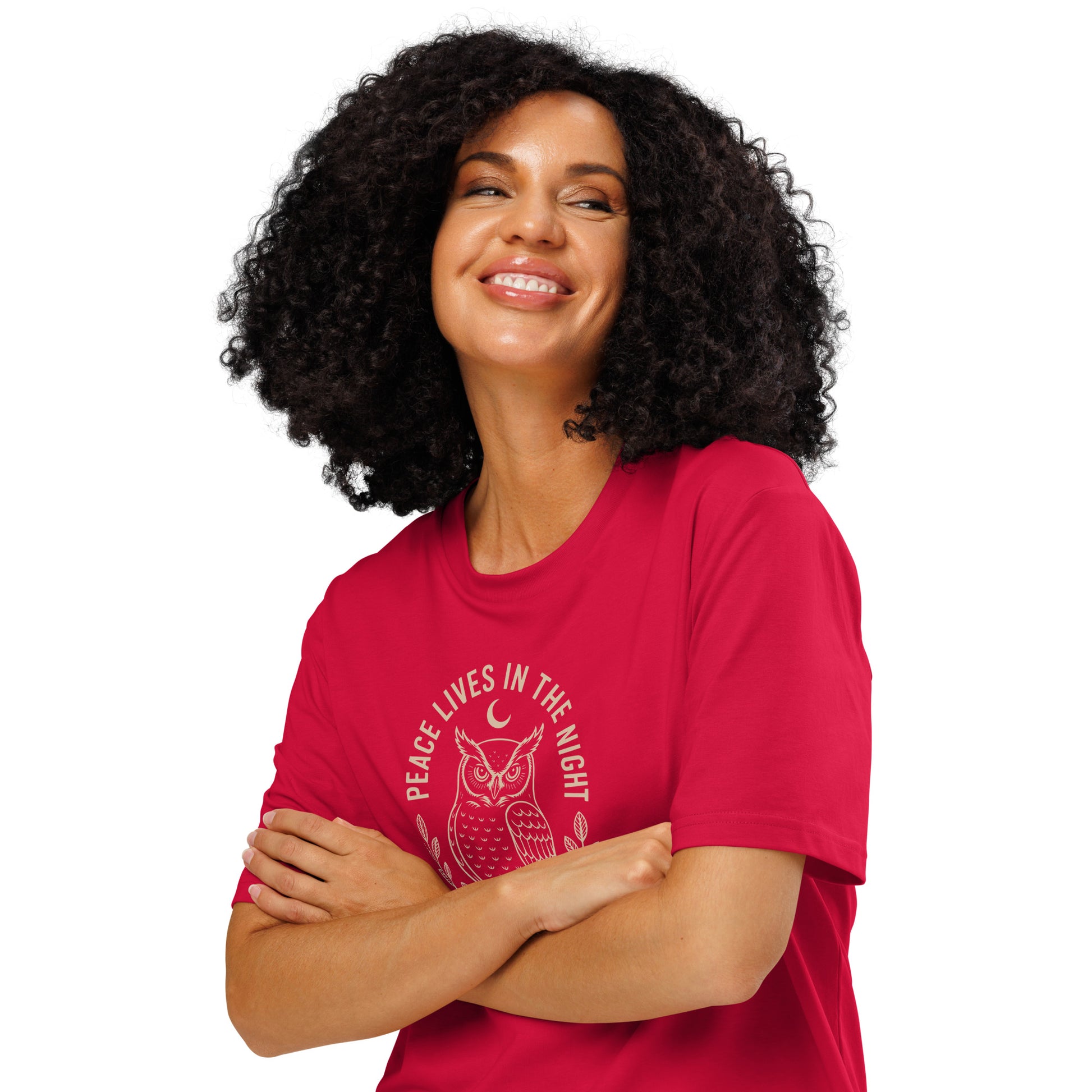 Unisex Organic Ribbed Neck T-Shirt: 'Peace in the Night' | Sustainable Owl Fashion USA Dudeily