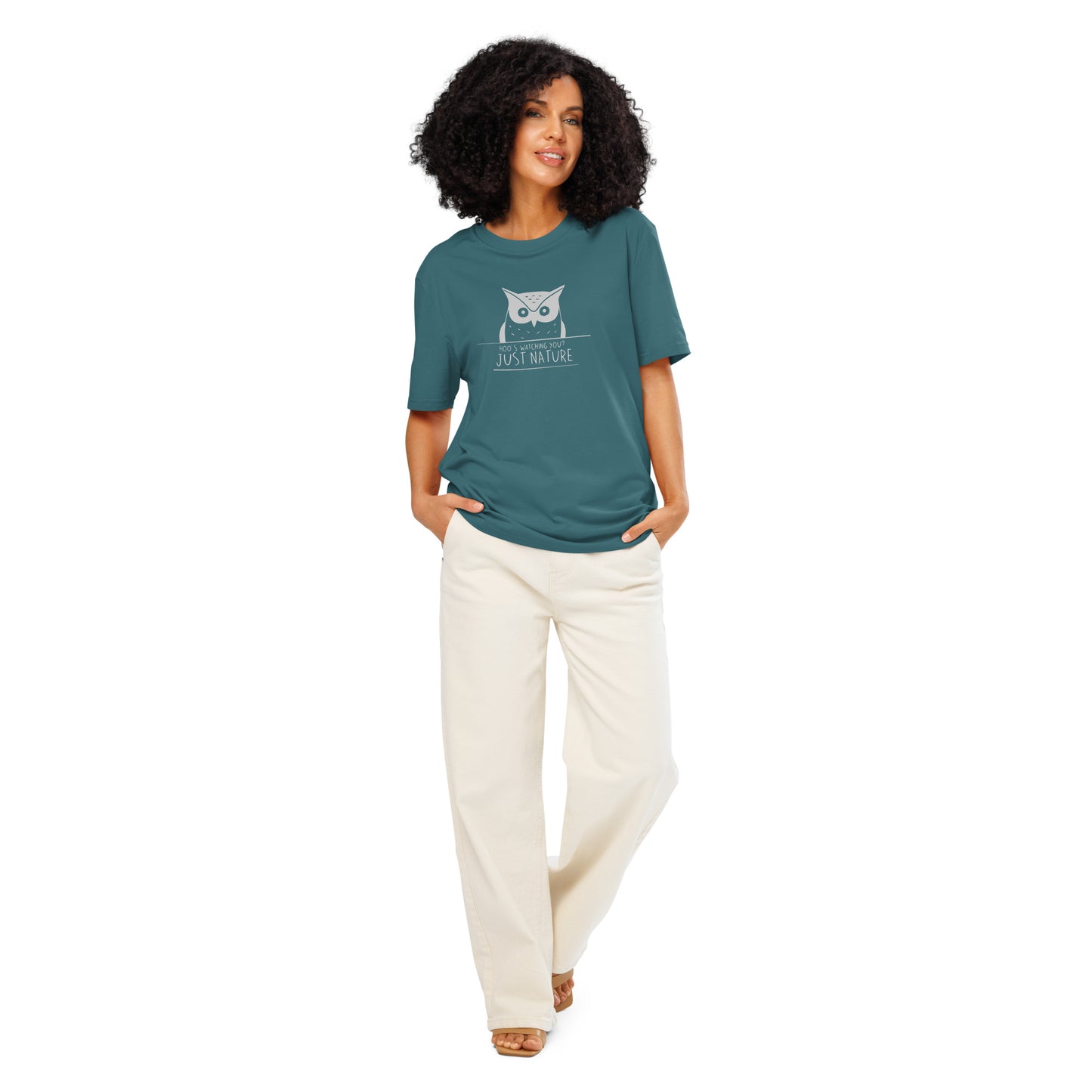 Ribbed Neck T-Shirt: 'Hoo’s Watching You? Just Nature' | Eco-Friendly Owl Apparel USA Dudeily