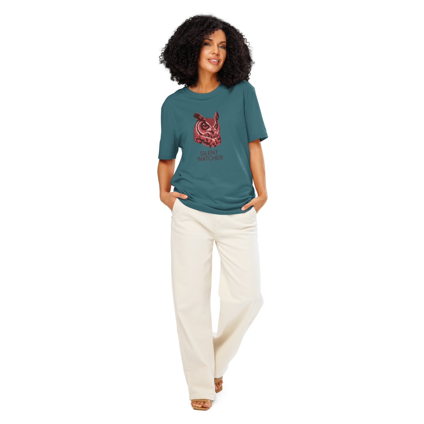 Unisex Organic Ribbed Neck T-Shirt: 'Silent Watcher' | Eco-Friendly Owl Apparel USA Dudeily