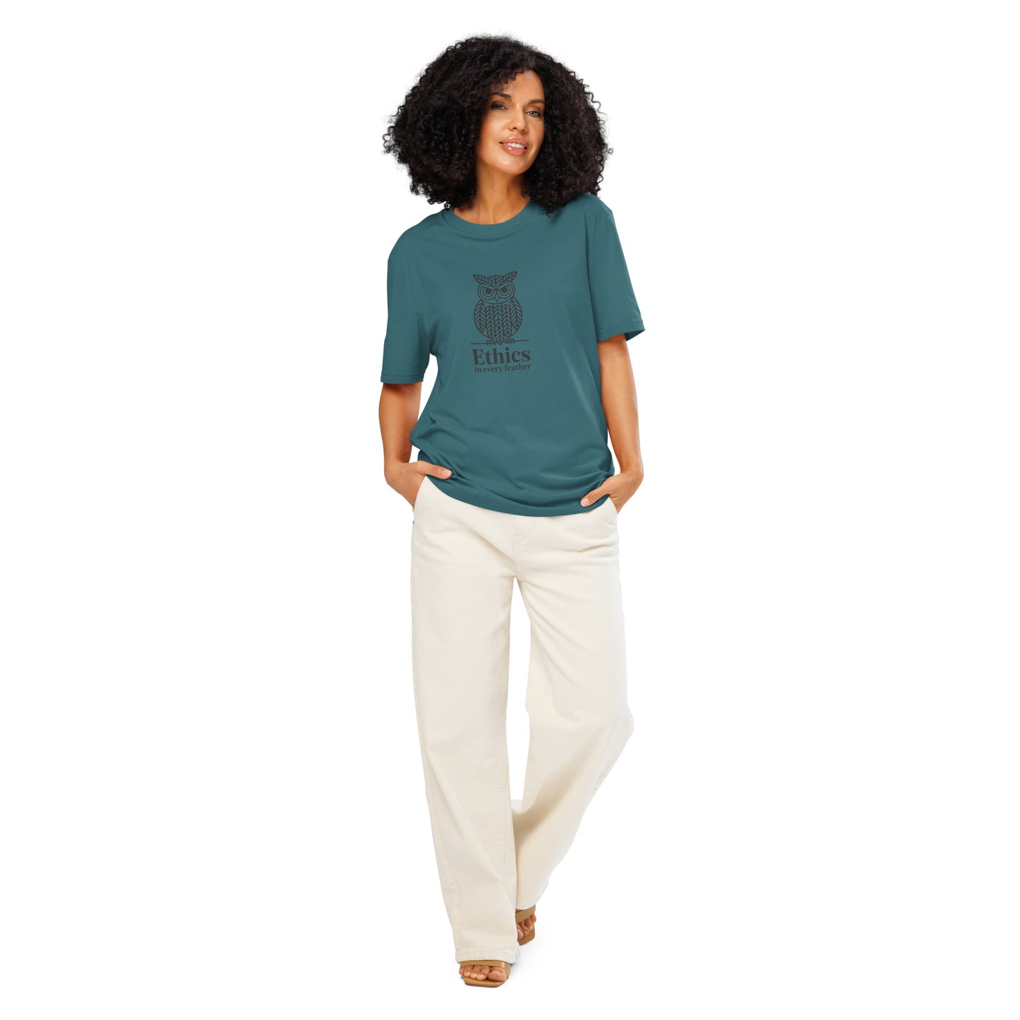 Unisex Organic Ribbed Neck T-Shirt: 'Ethics in Every Feather' | Sustainable Owl Fashion USA Stargazer Dudeily