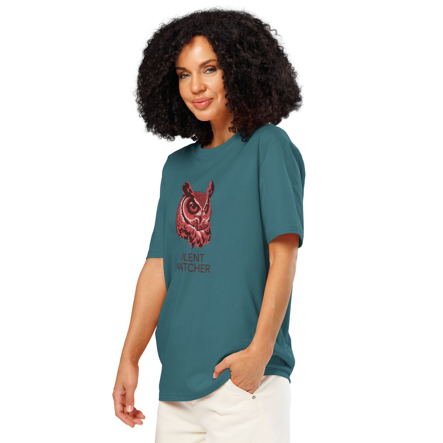 Unisex Organic Ribbed Neck T-Shirt: 'Silent Watcher' | Eco-Friendly Owl Apparel USA Stargazer Dudeily