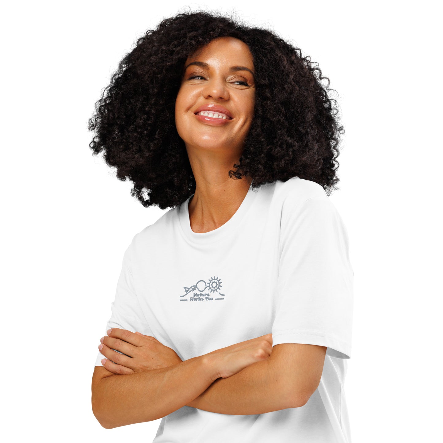 Unisex Organic Ribbed Neck T-Shirt: Nature Works Too | Owl Embroidered Sustainable Fashion USA Dudeily