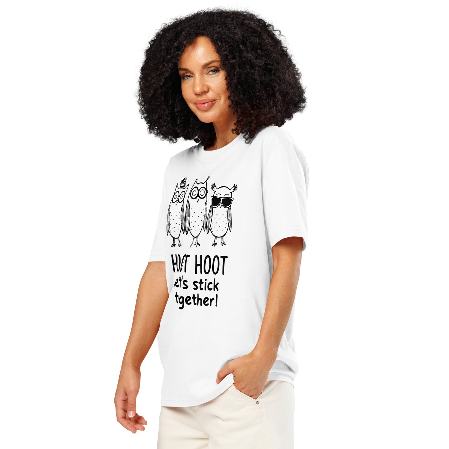 Unisex Organic Ribbed Neck T-Shirt: Hoot Hoot Let’s Stick Together! | Owl-Themed Sustainable Fashion USA Dudeily