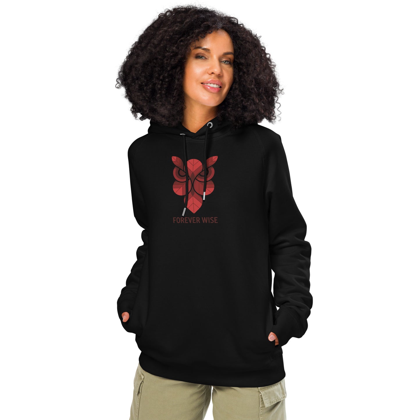 Unisex Organic Side Pocket Hoodie: 'Forever Wise' | Sustainable Owl Fashion USA Black Dudeily