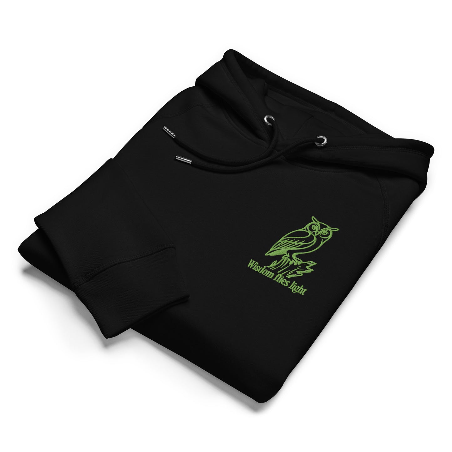 Owl Unisex Organic Side Pocket Hoodie: 'Wisdom Flies Light' in Fall | Sustainable Fashion Dudeily