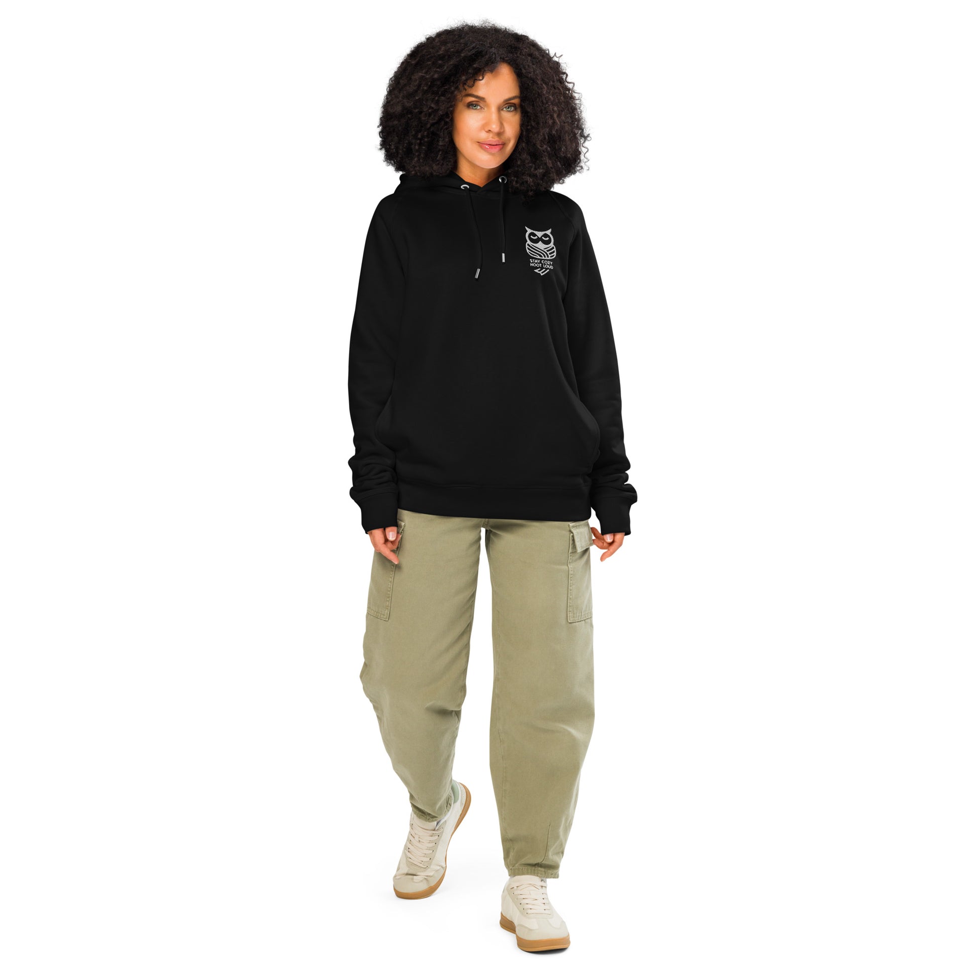 Owl Unisex Organic Side Pocket Hoodie: 'Stay Cozy Hoot Loud' in Fall | Sustainable Fashion USA Dudeily